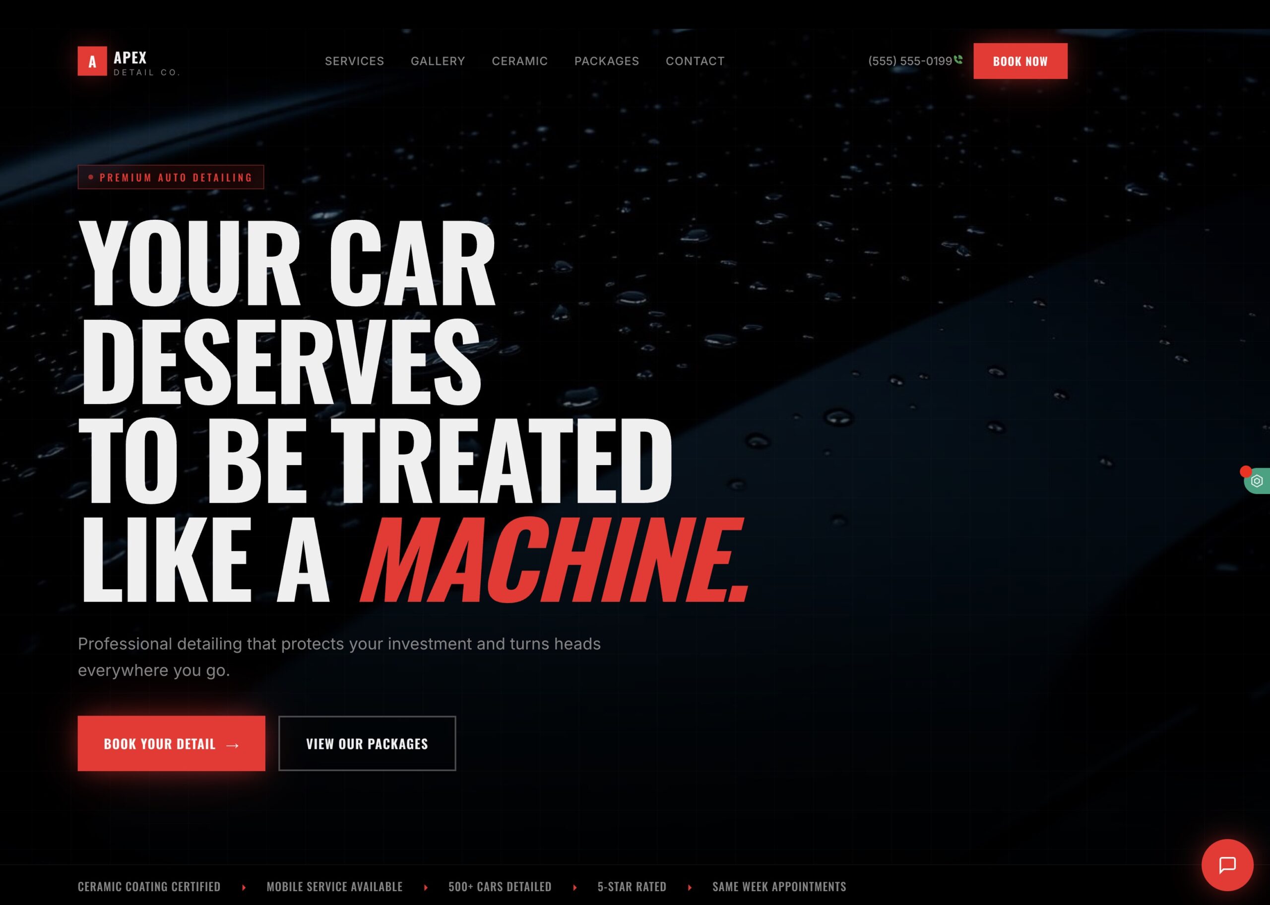 Premium auto detailing website with before and after vehicle transformations Caption: cardetail-elite.mastersoftheux.com