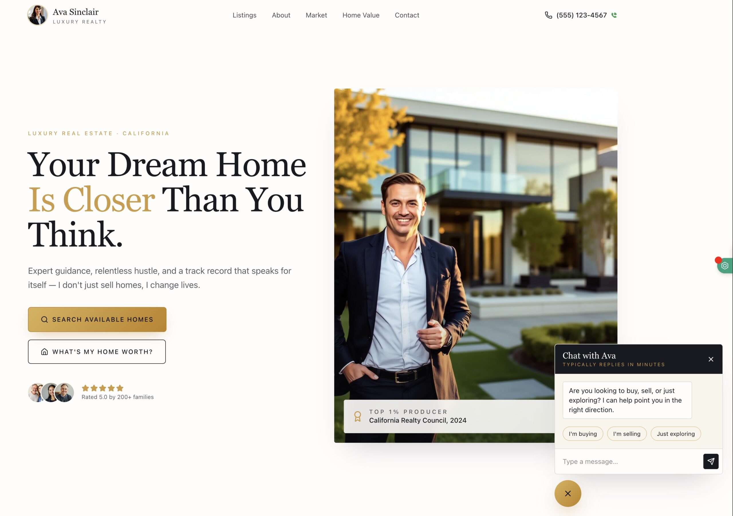Premium real estate agent website with listings and home valuation tool